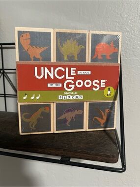 Uncle Goose Dinosaur Wooden Blocks - Colorful Dino 9-Piece Set NEW